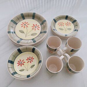 Vintage Dinnerware Set Home Discovery Dish Set Plates, Bowls, Mugs - Set of 16